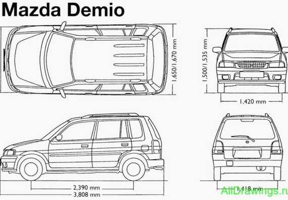 Mazda Demio (1998) (Mazda Demio (1998)) there are drawings of the car